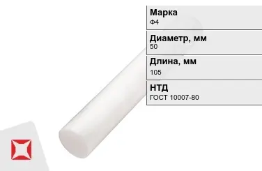 Фторопласт стержневой Ф4 50x105 мм ГОСТ 10007-80 в Шымкенте