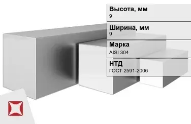 Квадрат нержавеющий 9х9 мм AISI 304 ГОСТ 2591-2006 в мотках в Шымкенте