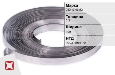 Лента холоднокатаная 08Х17Н5М3 0.3х100 мм ГОСТ 4986-79 в Шымкенте