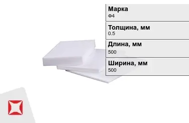 Фторопласт листовой Ф4 0,5x500x500 мм ГОСТ 21000-81 в Шымкенте