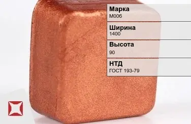 Медная чушка М00б 1400х90 мм ГОСТ 193-79 в Шымкенте