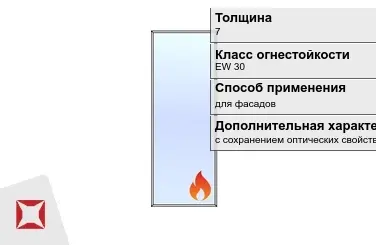 Огнестойкое стекло Pyropane 7 мм EW 30 с сохранением оптических свойств ГОСТ 30247.0-94 в Шымкенте