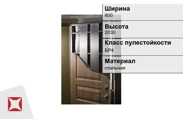 Пуленепробиваемая дверь с эмалевым покрытием 800х2030 мм в Шымкенте