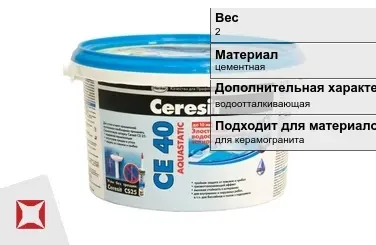 Затирка для плитки Ceresit 2 кг графит в Шымкенте